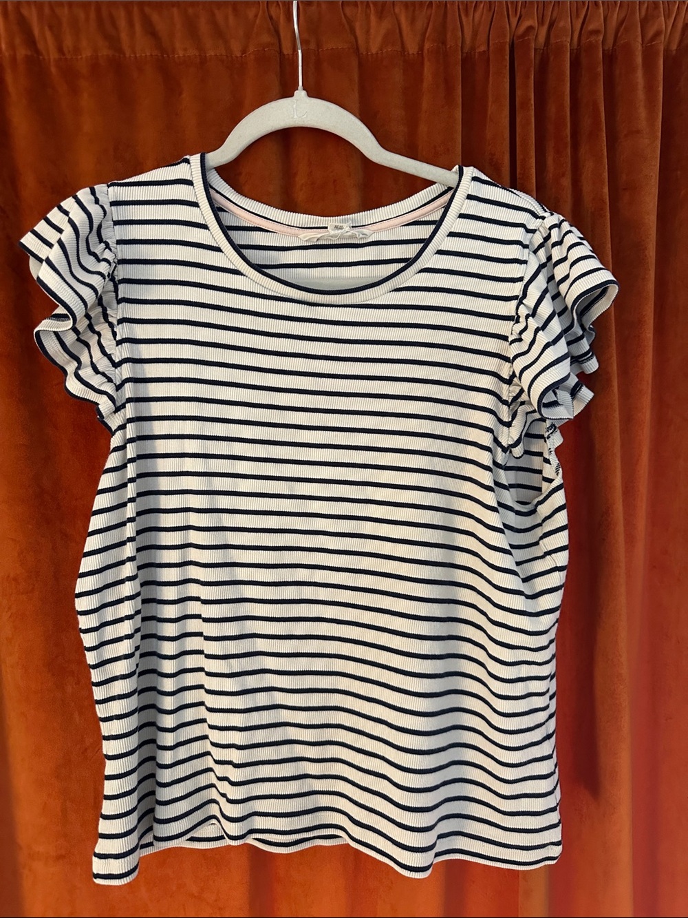 White and black Striped Ruffle Sleeve Women's Top Boden size 20/22 XL